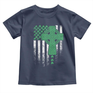 St Patricks Day American Flag Toddler T Shirt Celtic Cross Shamrocks TS10 Navy Print Your Wear