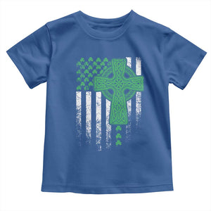 St Patricks Day American Flag Toddler T Shirt Celtic Cross Shamrocks TS10 Royal Blue Print Your Wear