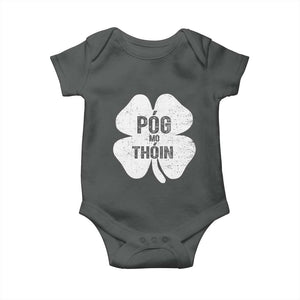 Funny Irish St Patricks Day Baby Onesie Shamrock Gaelic Saying Pog Mo Thoin TS10 Dark Heather Print Your Wear