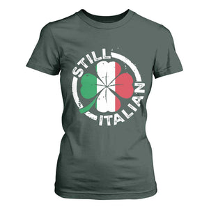 Funny Italian St Patrick's Day T Shirt For Women Lucky Shamrock Italy Flag TS10 Dark Forest Green Print Your Wear