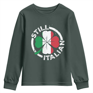 Funny Italian St Patrick's Day Youth Sweatshirt Lucky Shamrock Italy Flag TS10 Dark Forest Green Print Your Wear