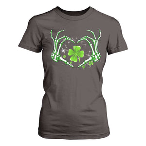 Skeleton Hand Heart Shamrock St Patricks Day T Shirt For Women TS10 Dark Chocolate Print Your Wear