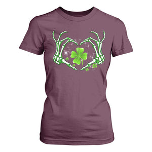 Skeleton Hand Heart Shamrock St Patricks Day T Shirt For Women TS10 Maroon Print Your Wear