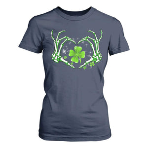 Skeleton Hand Heart Shamrock St Patricks Day T Shirt For Women TS10 Navy Print Your Wear