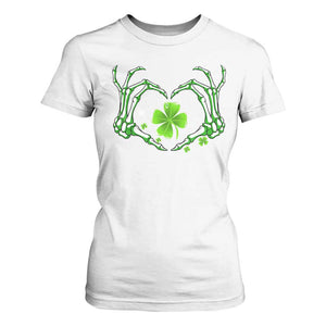 Skeleton Hand Heart Shamrock St Patricks Day T Shirt For Women TS10 White Print Your Wear