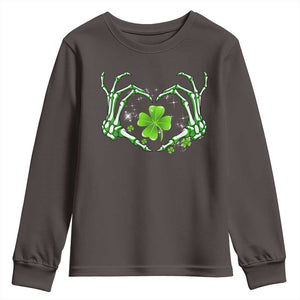 Skeleton Hand Heart Shamrock St Patricks Day Youth Sweatshirt TS10 Dark Chocolate Print Your Wear