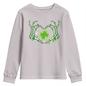 Skeleton Hand Heart Shamrock St Patricks Day Youth Sweatshirt TS10 Ice Gray Print Your Wear