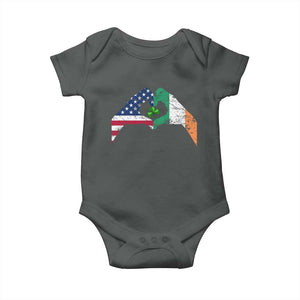America Ireland Flag Baby Onesie Lucky Shamrock Vintage American Irish Roots TS10 Dark Heather Print Your Wear