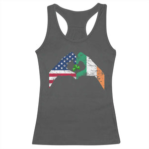 America Ireland Flag Racerback Tank Top Lucky Shamrock Vintage American Irish Roots TS10 Dark Heather Print Your Wear