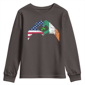America Ireland Flag Youth Sweatshirt Lucky Shamrock Vintage American Irish Roots TS10 Dark Chocolate Print Your Wear