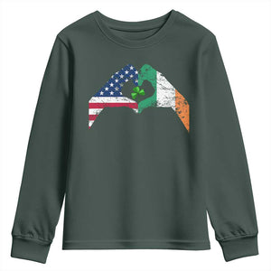 America Ireland Flag Youth Sweatshirt Lucky Shamrock Vintage American Irish Roots TS10 Dark Forest Green Print Your Wear