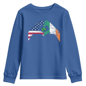 America Ireland Flag Youth Sweatshirt Lucky Shamrock Vintage American Irish Roots TS10 Royal Blue Print Your Wear