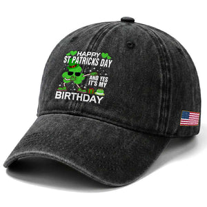 St Patricks Day Birthday Washed Cotton Baseball Cap Born On Saint Paddys Irish Bday Gift