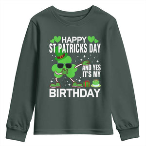 St Patricks Day Birthday Youth Sweatshirt Born On Saint Paddys Irish Bday Gift TS10 Dark Forest Green Print Your Wear