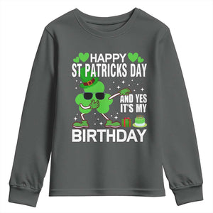 St Patricks Day Birthday Youth Sweatshirt Born On Saint Paddys Irish Bday Gift TS10 Dark Heather Print Your Wear
