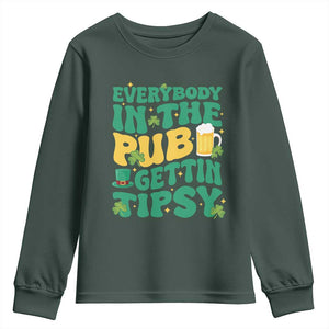 St. Patrick's Day Pub Youth Sweatshirt Everybody In The Pub Getting Tipsy Irish Pub TS10 Dark Forest Green Print Your Wear