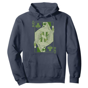 St. Patrick's Day Pub Hoodie Queen of Clubs Fun Green Pub TS10 Navy Print Your Wear