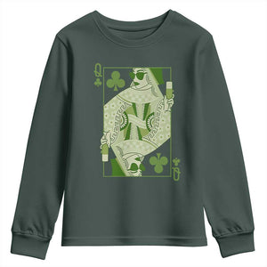 St. Patrick's Day Pub Youth Sweatshirt Queen of Clubs Fun Green Pub TS10 Dark Forest Green Print Your Wear