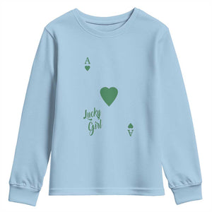 St Patricks Day Irish Lucky Girl Youth Sweatshirt TS10 Light Blue Print Your Wear