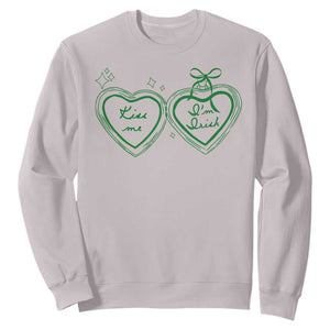 Kiss Me I'm Irish Sweatshirt Green Heart Locket St. Patrick's Day Pride TS10 Ice Gray Print Your Wear
