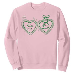 Kiss Me I'm Irish Sweatshirt Green Heart Locket St. Patrick's Day Pride TS10 Light Pink Print Your Wear