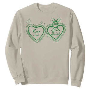 Kiss Me I'm Irish Sweatshirt Green Heart Locket St. Patrick's Day Pride TS10 Sand Print Your Wear