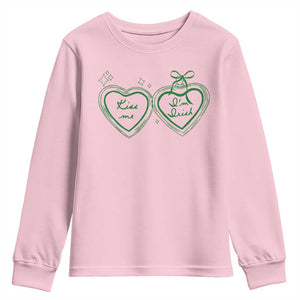Kiss Me I'm Irish Youth Sweatshirt Green Heart Locket St. Patrick's Day Pride TS10 Light Pink Print Your Wear