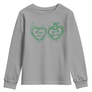 Kiss Me I'm Irish Youth Sweatshirt Green Heart Locket St. Patrick's Day Pride TS10 Sport Gray Print Your Wear
