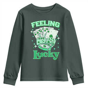 St. Patrick's Day Casino Feeling Lucky Youth Sweatshirt Las Vegas Girls Trip TS10 Dark Forest Green Print Your Wear