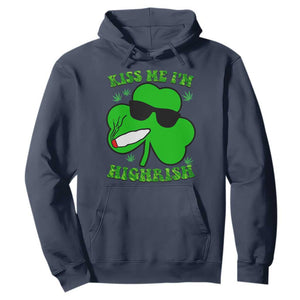 Funny St. Patrick's Day Marijuana Hoodie Kiss Me I'm Highrish 420 High Irish Weed TS10 Navy Print Your Wear