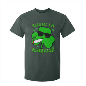 Funny St. Patrick's Day Marijuana T Shirt For Kid Kiss Me I'm Highrish 420 High Irish Weed TS10 Dark Forest Green Print Your Wear