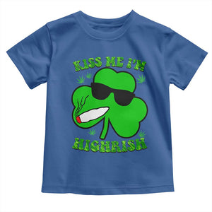 Funny St. Patrick's Day Marijuana Toddler T Shirt Kiss Me I'm Highrish 420 High Irish Weed TS10 Royal Blue Print Your Wear