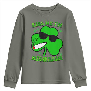 Funny St. Patrick's Day Marijuana Youth Sweatshirt Kiss Me I'm Highrish 420 High Irish Weed TS10 Military Green Print Your Wear