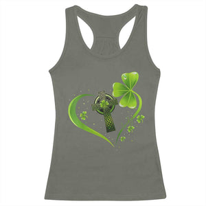 St Patricks Day Racerback Tank Top Lucky Clover Irish Shamrock Celtic Cross TS10 Military Green Print Your Wear