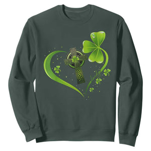 St Patricks Day Sweatshirt Lucky Clover Irish Shamrock Celtic Cross TS10 Dark Forest Green Print Your Wear