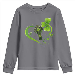 St Patricks Day Youth Sweatshirt Lucky Clover Irish Shamrock Celtic Cross TS10 Charcoal Print Your Wear