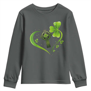 St Patricks Day Youth Sweatshirt Lucky Clover Irish Shamrock Celtic Cross TS10 Dark Heather Print Your Wear