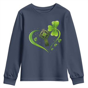 St Patricks Day Youth Sweatshirt Lucky Clover Irish Shamrock Celtic Cross TS10 Navy Print Your Wear