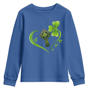 St Patricks Day Youth Sweatshirt Lucky Clover Irish Shamrock Celtic Cross TS10 Royal Blue Print Your Wear