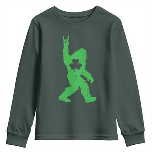 St Patricks Day Bigfoot Youth Sweatshirt Irish Sasquatch Shamrock TS10 Dark Forest Green Print Your Wear