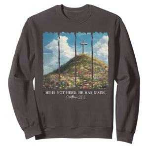 Christian Easter Sweatshirt He Is Not Here He Has Risen TS10 Dark Chocolate Print Your Wear