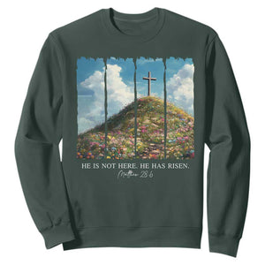Christian Easter Sweatshirt He Is Not Here He Has Risen TS10 Dark Forest Green Print Your Wear