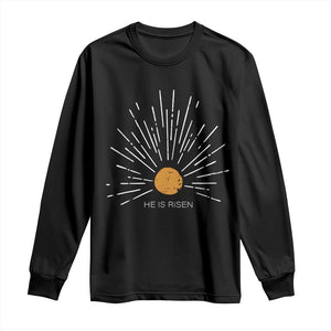 He Is Risen Long Sleeve Shirt Sunburst Vintage Jesus Religious Easter Day Christians TS10 Black Print Your Wear