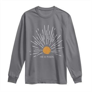He Is Risen Long Sleeve Shirt Sunburst Vintage Jesus Religious Easter Day Christians TS10 Charcoal Print Your Wear