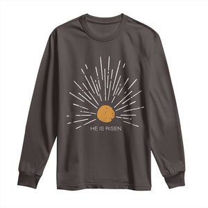 He Is Risen Long Sleeve Shirt Sunburst Vintage Jesus Religious Easter Day Christians TS10 Dark Chocolate Print Your Wear