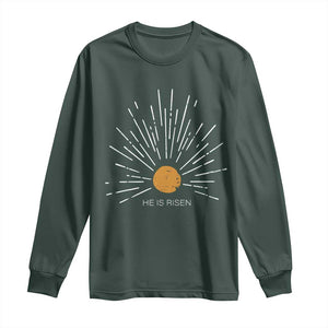 He Is Risen Long Sleeve Shirt Sunburst Vintage Jesus Religious Easter Day Christians TS10 Dark Forest Green Print Your Wear