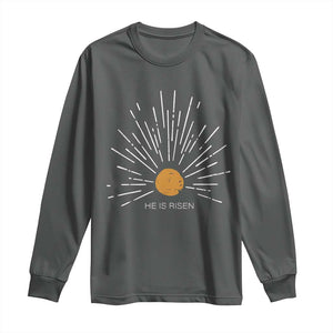 He Is Risen Long Sleeve Shirt Sunburst Vintage Jesus Religious Easter Day Christians TS10 Dark Heather Print Your Wear