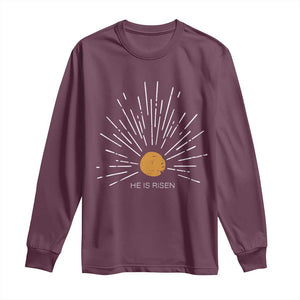 He Is Risen Long Sleeve Shirt Sunburst Vintage Jesus Religious Easter Day Christians TS10 Maroon Print Your Wear