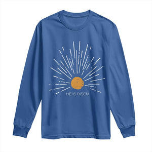 He Is Risen Long Sleeve Shirt Sunburst Vintage Jesus Religious Easter Day Christians TS10 Royal Blue Print Your Wear