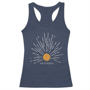 He Is Risen Racerback Tank Top Sunburst Vintage Jesus Religious Easter Day Christians TS10 Navy Print Your Wear